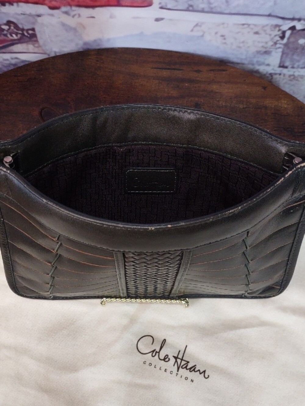 Cole Haan "Hurache Square" Woven-Accent Leather Hobo with Tassel - Picture 12 of 15